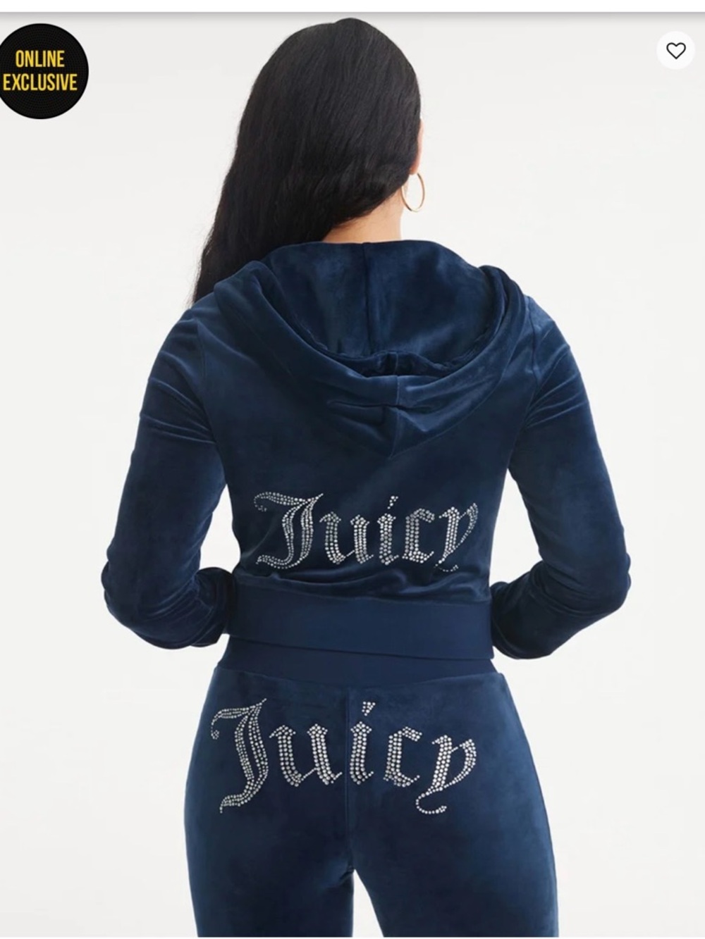 Juicy Couture Navy Velour Rhinestone Logo Hoodie